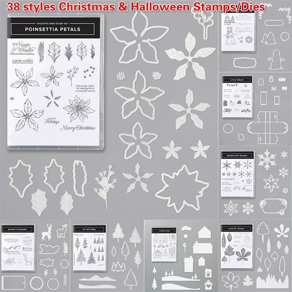 New Arrived 38 Styles Merry Christmas Halloween Metal Cutting Dies or Clear Stamps Transparent Rubber Seal for DIY Scrapbooking Card Making Decoration Stempel