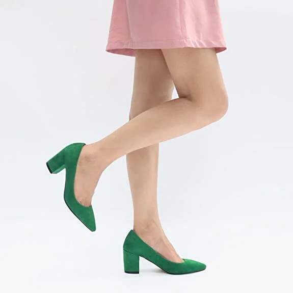 65mm Women Chunky Heels Comfortable Middle Block Heel Pumps-MERUMOTE