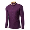 Men's Fashionable Collar Embroidered Solid Color Long Sleeve Loose Shirt