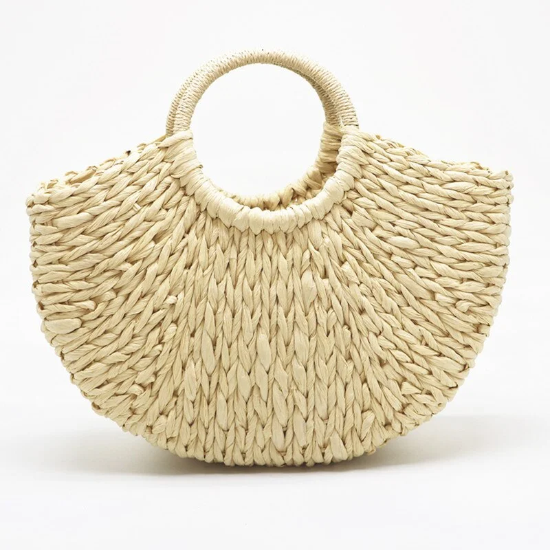 casual rattan half moon women handbags designer summer beach straw bags wicker woven large tote ladies travel purses bali bag