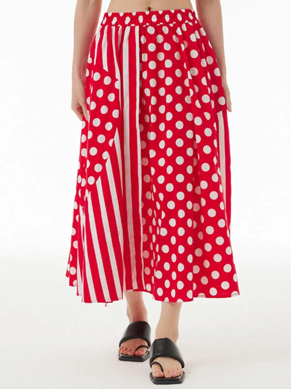 Design High Waisted Blue Polka-Dot Striped Loose Skirt