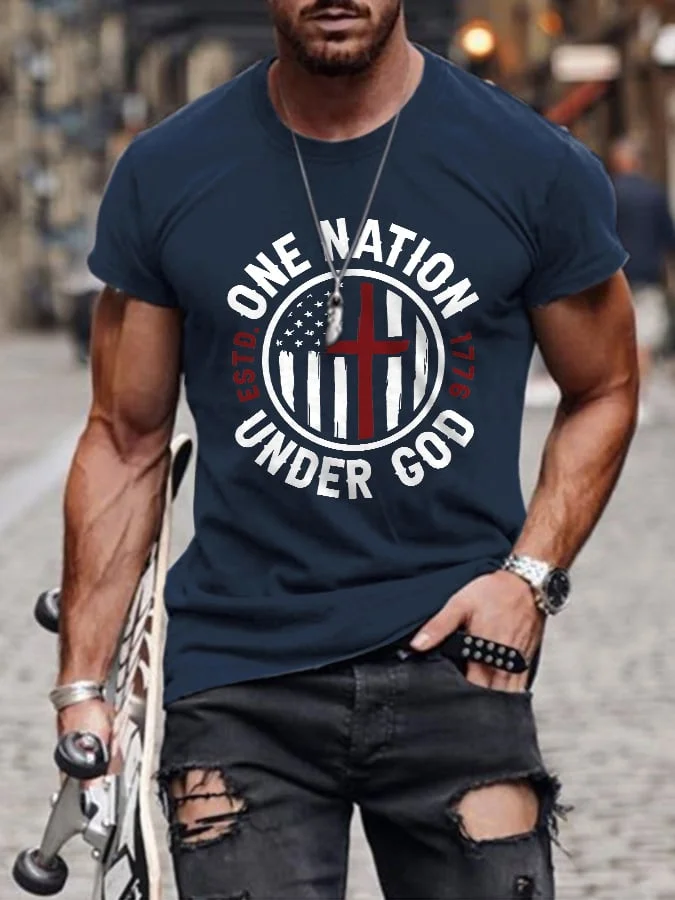 Retro One Nation Under God Flag Print T-Shirt