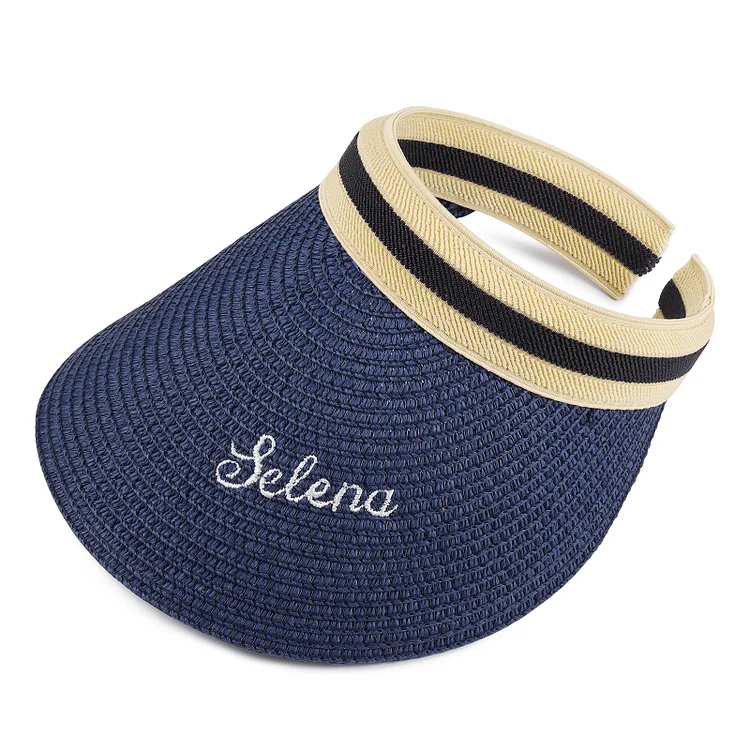 Personalized Straw Woven Sun Hat Custom 1 Name Beach Hat Outdoor Sunscreen Hat Embroidered Hat for Women