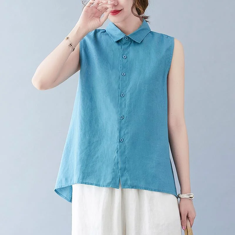 2024 Summer New Women's Sleeveless Literary Cotton Cardigan Shirt
