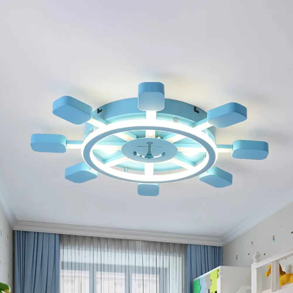 19.5&rsquo;/23.5&rsquo; Wide Rudder Led Flushmount Light - Kids Acrylic Blue/White Ceiling Fixture