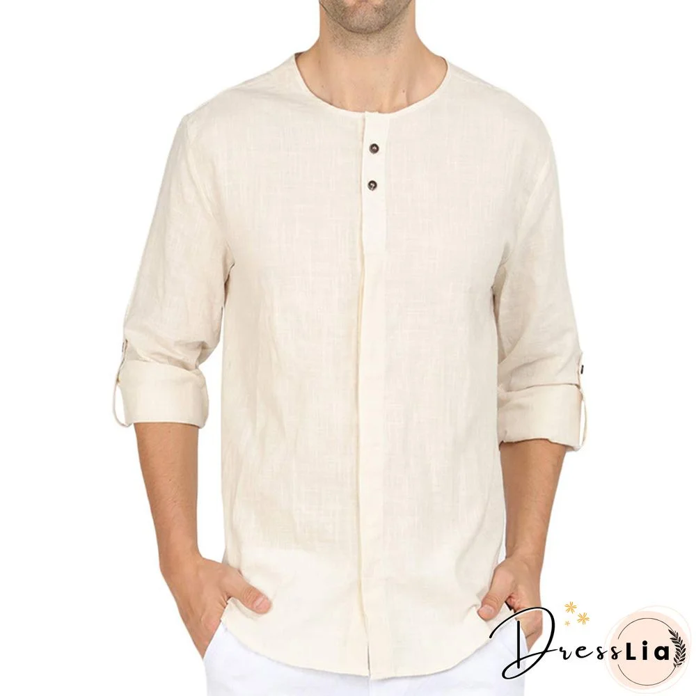 Men's Cotton Linen Long Sleeve Button Retro Shirts