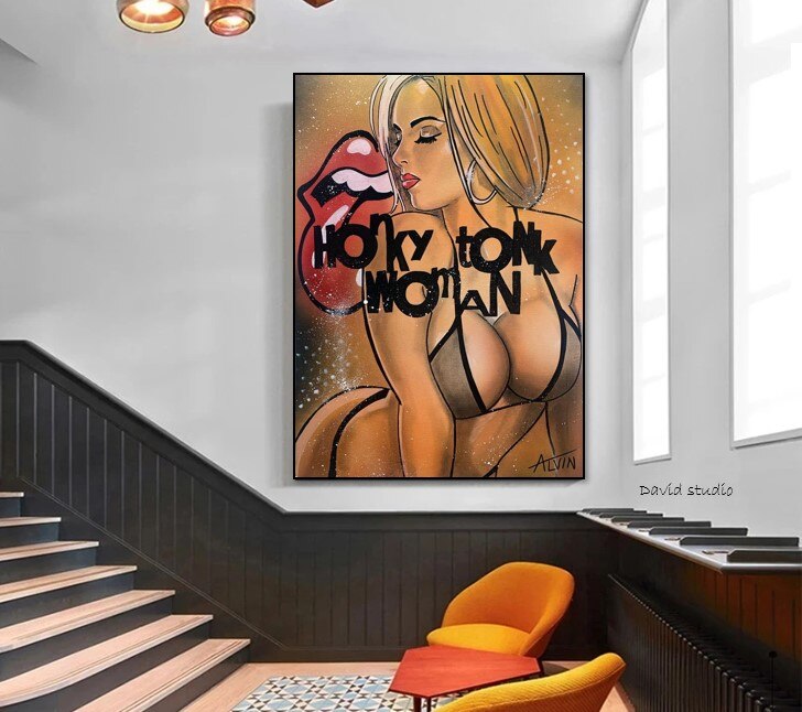 Free Shipping  Hand Painted Oil Painting With Popular Art Graffiti Artworks Cartoon Sex Girl On Canvas For Wall Decoration