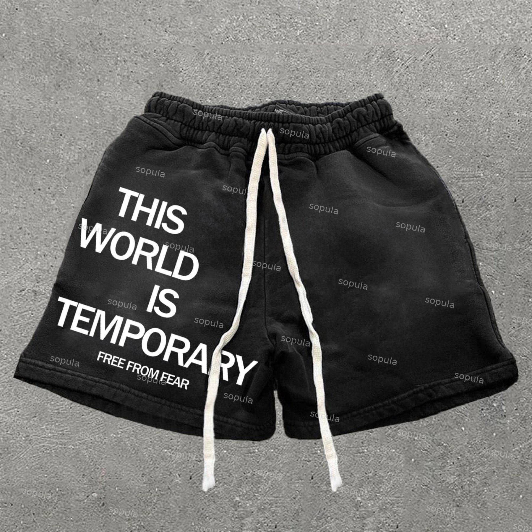 Sopula This World Is Temporary Print Drawstring Shorts - SOPULA