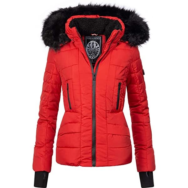 Ladies winter jacket with black faux fur hood