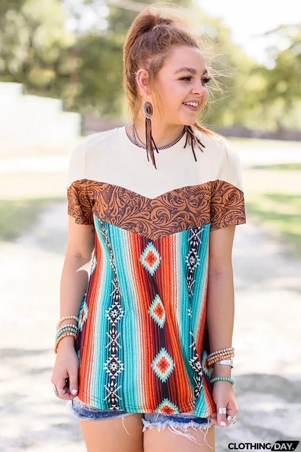 Western Tribal Fashion Crew Neck T-shirt