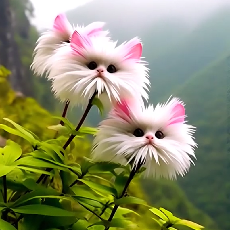 🔥Magic Plants! 🌈🐱Dazzling Cat's Eye Seeds×Pink Short Ears Cat