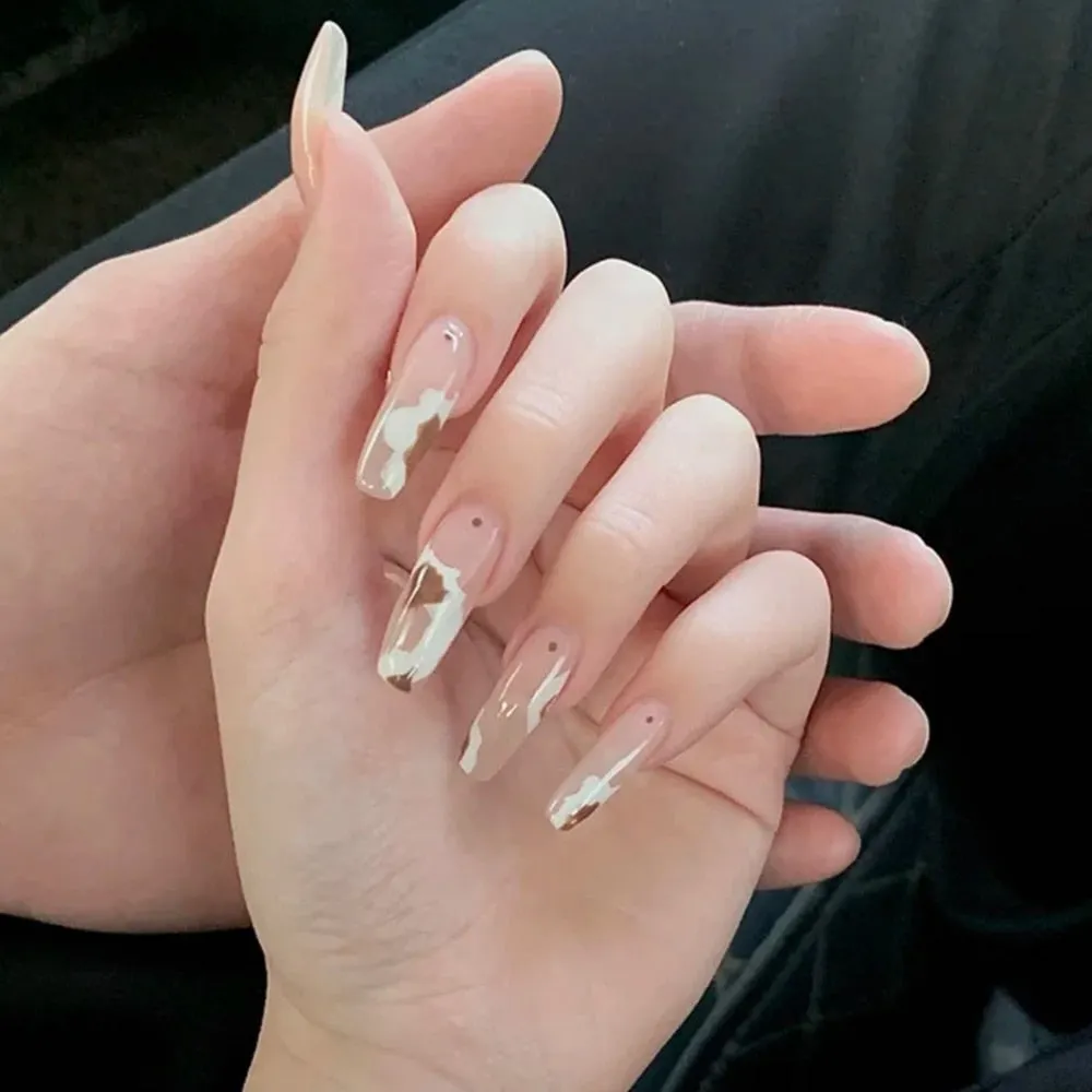 24Pcs Long Coffin False Nails with Colorful Wave Designs Wearable Fake Nail Full Cover Nail Art Tips Press on Nail Manicure Tool 515-1-Nail Inspo