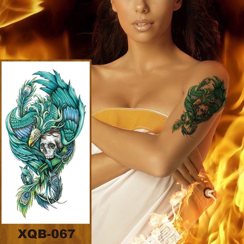 Temporary Tattoos Stickers Vajra Skull Night Demon Crow Mythical Beast Men Women Girl Flower Arm Chest Fake Tatoo Semi Permanent