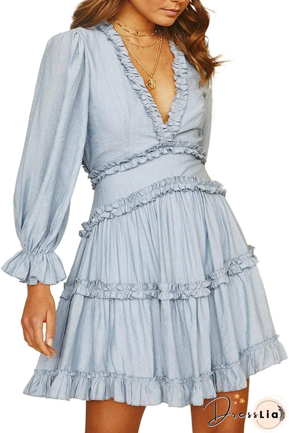 Ditsy Floral Prints Ruffle Edge Tiered Long Sleeve Boho Dress