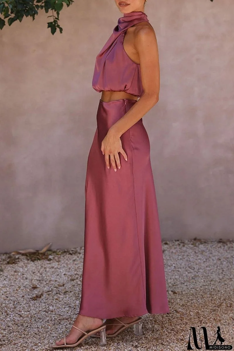MidiSono - Celebrities Elegant Solid Solid Color Halter Sleeveless Two Pieces