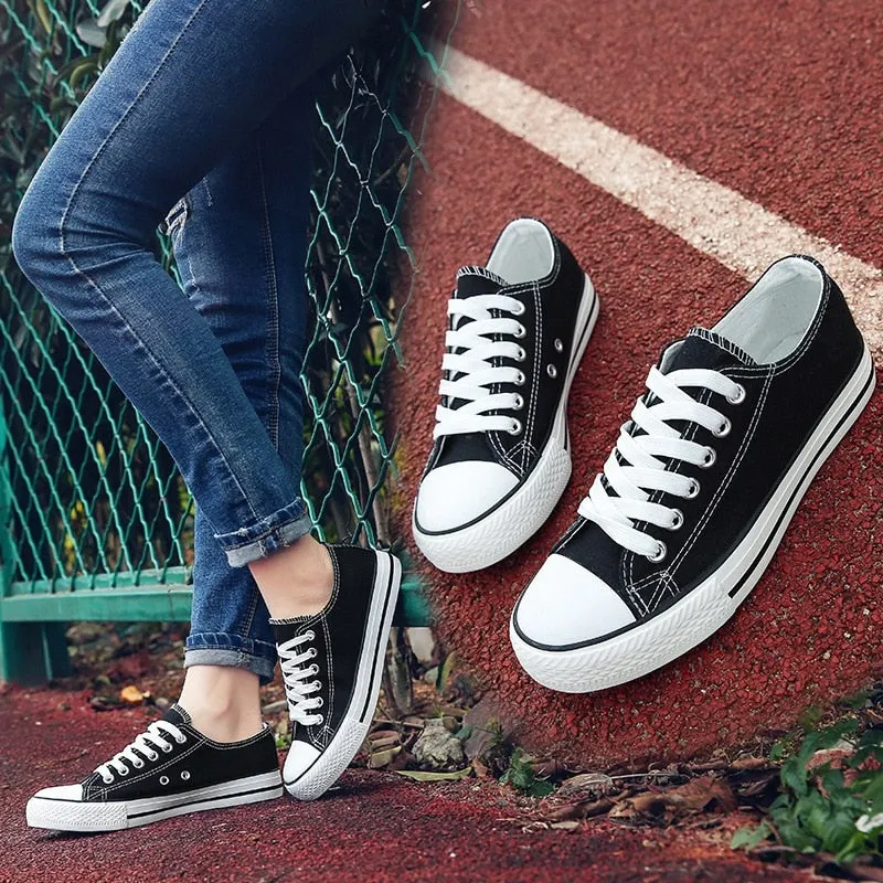 2020 Women's Vulcanize Shoes Fashion Lace-up Solid Lovers Shoes Rubber Flat Canvas Shoes For Women Casual Sneakers Female Shoes