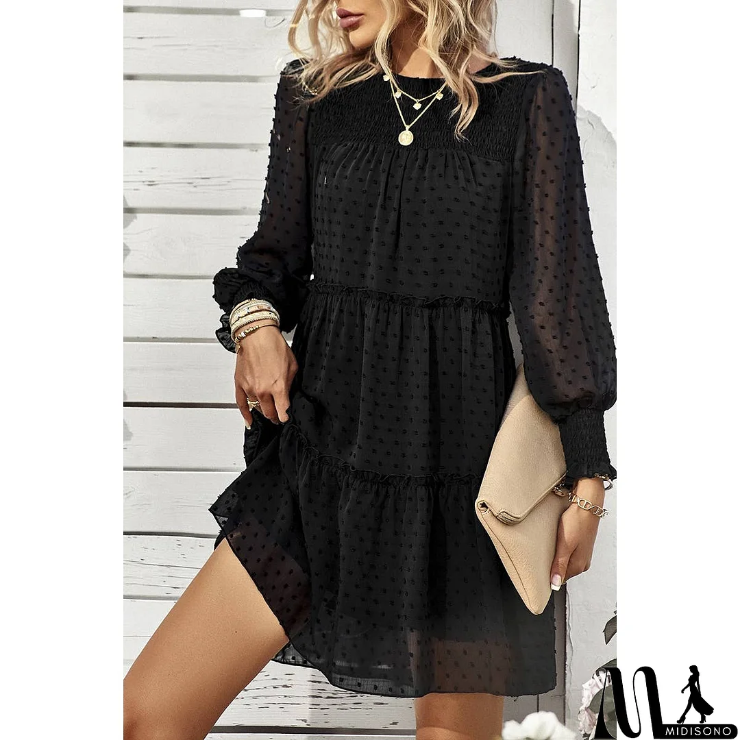 MidiSono - Dot Solid Ruched Color Block Ruffle Lined Midi Dress