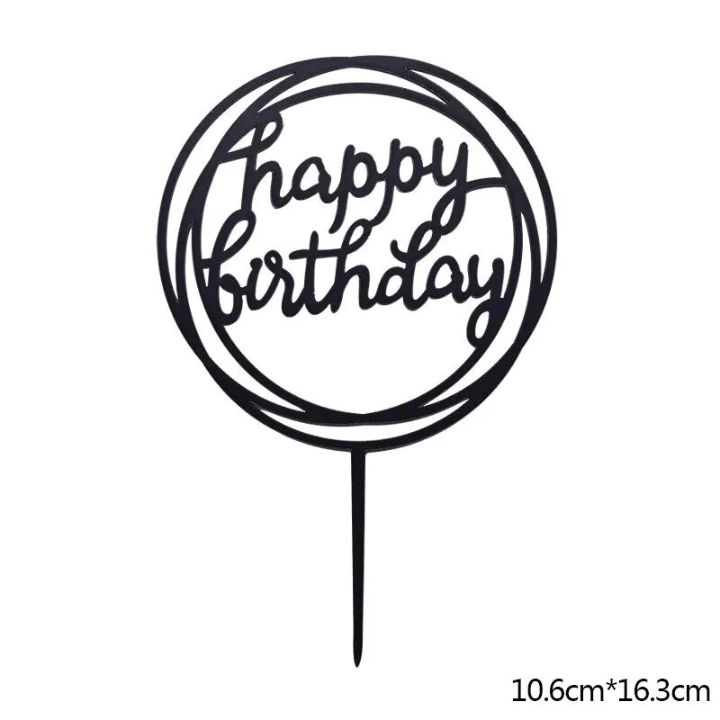 Happy Birthday Cake Topper Acrylic Gold Silver Cake Flag Cupcake Topper For Boy Girl Birthday Party Decorations Wedding Supplies