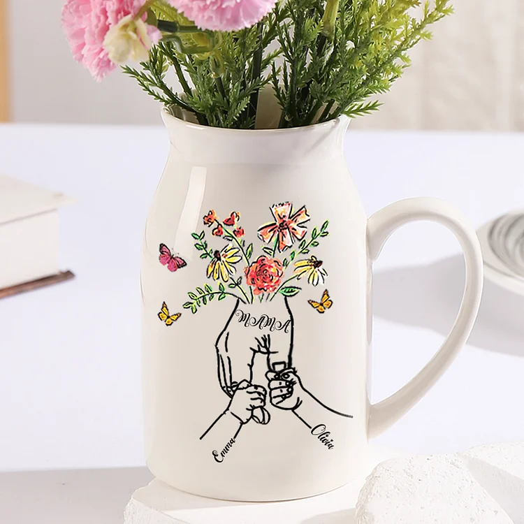 Kettenmachen Personalisierte 2 Namen & Text Blume Hand in Hand Familie Vase