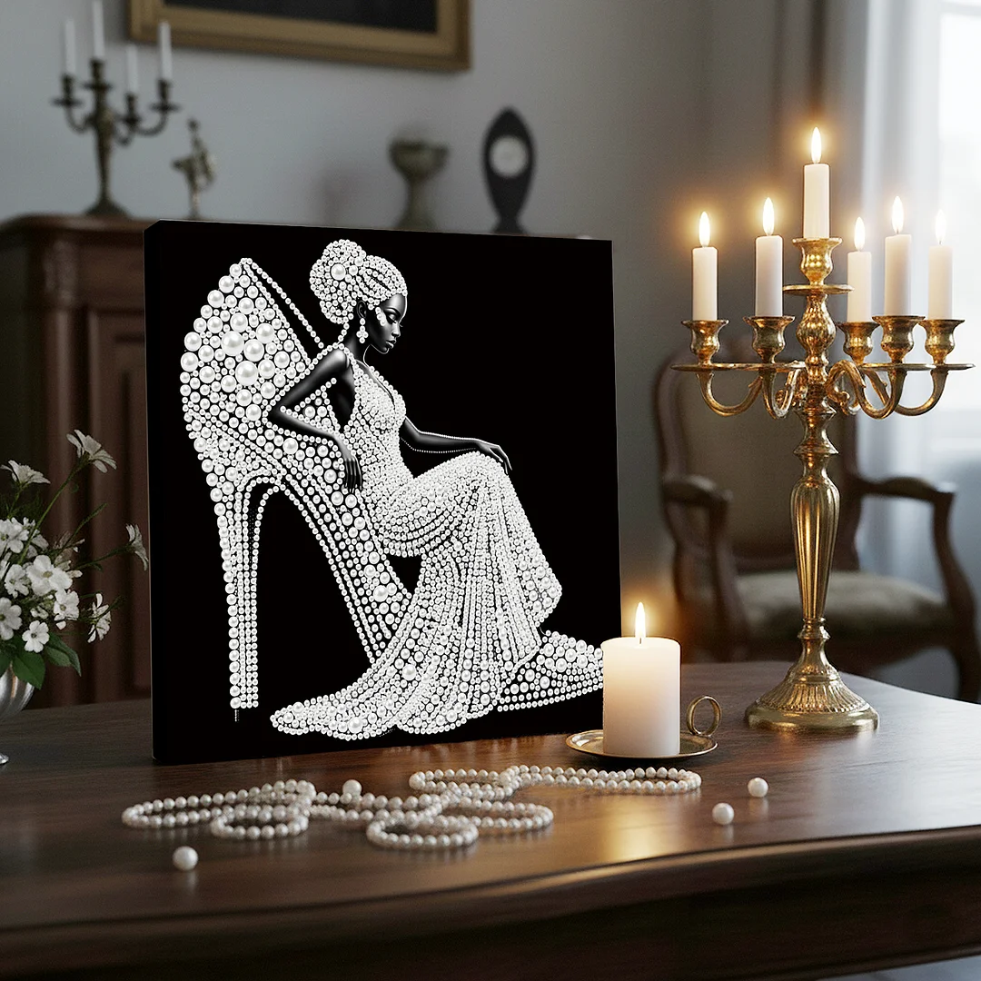 Girl In High Heels - DIY Pearl Diamond Art Kit With Frame 25*25cm