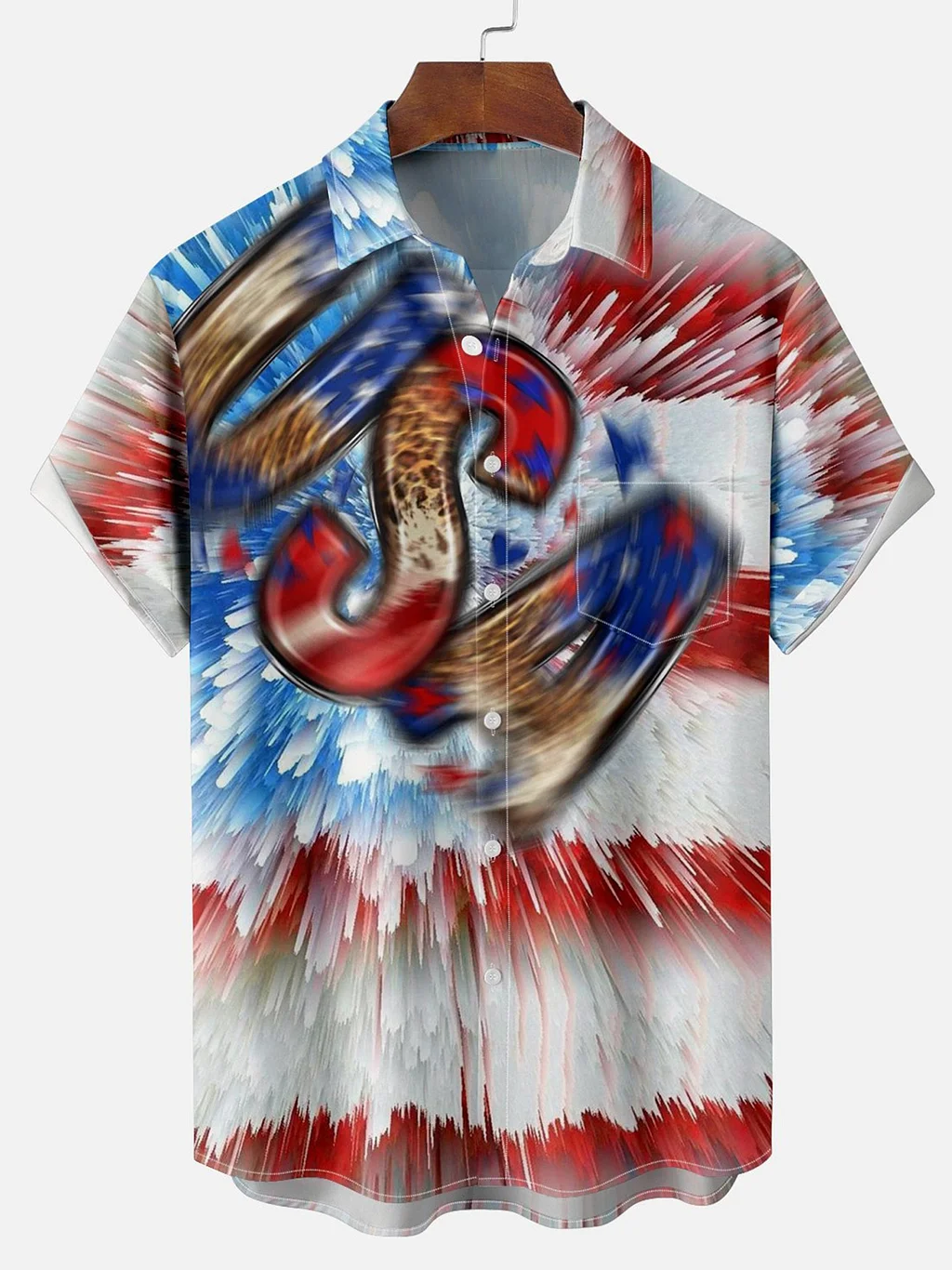 Men's Independence Day Printed Short Sleeve Shirt PLUSCLOTHESMAN