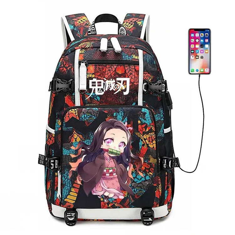 Mayoulove Demon Slayer Kimetsu no Yaiba Kamado Nezuko #6 USB Charging Backpack School NoteBook Laptop Travel Bags-Mayoulove