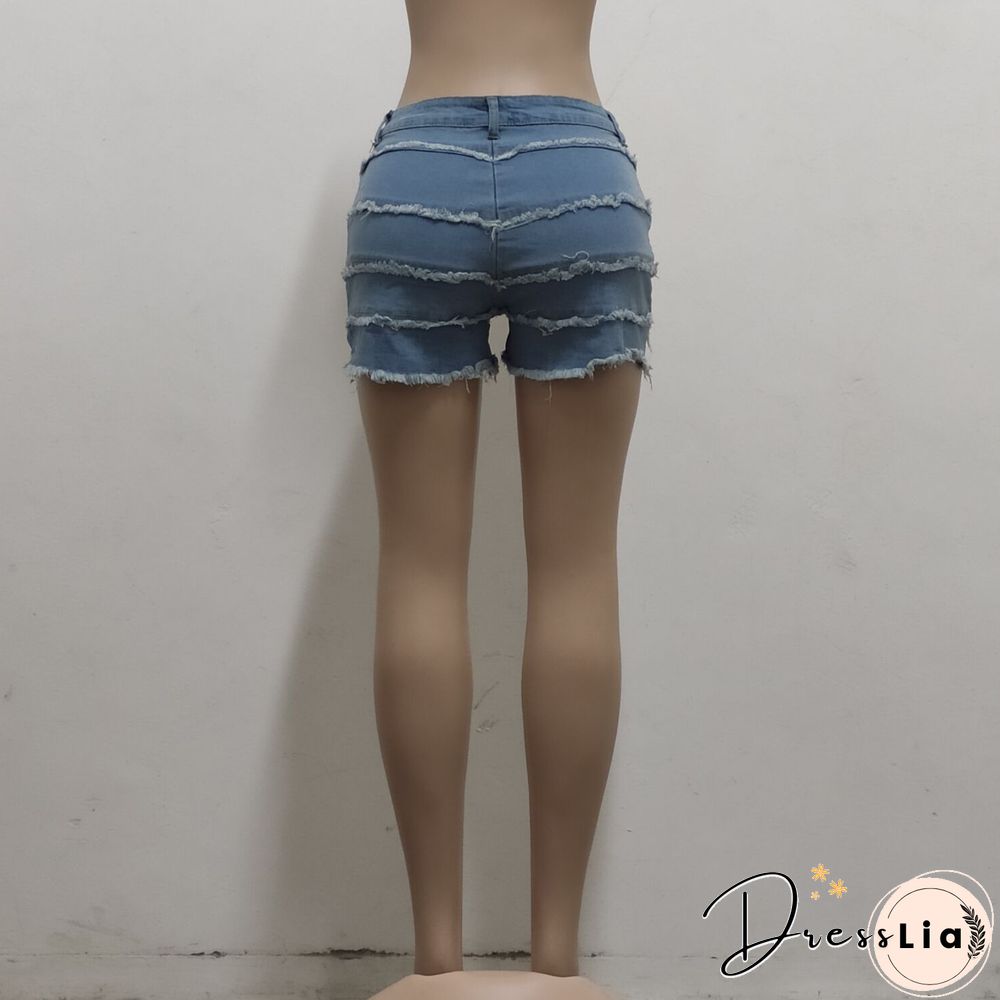 Summer Sexy Patchwork Women Ripped High Waist Holes Stretch Streetwear Plus Size Denim