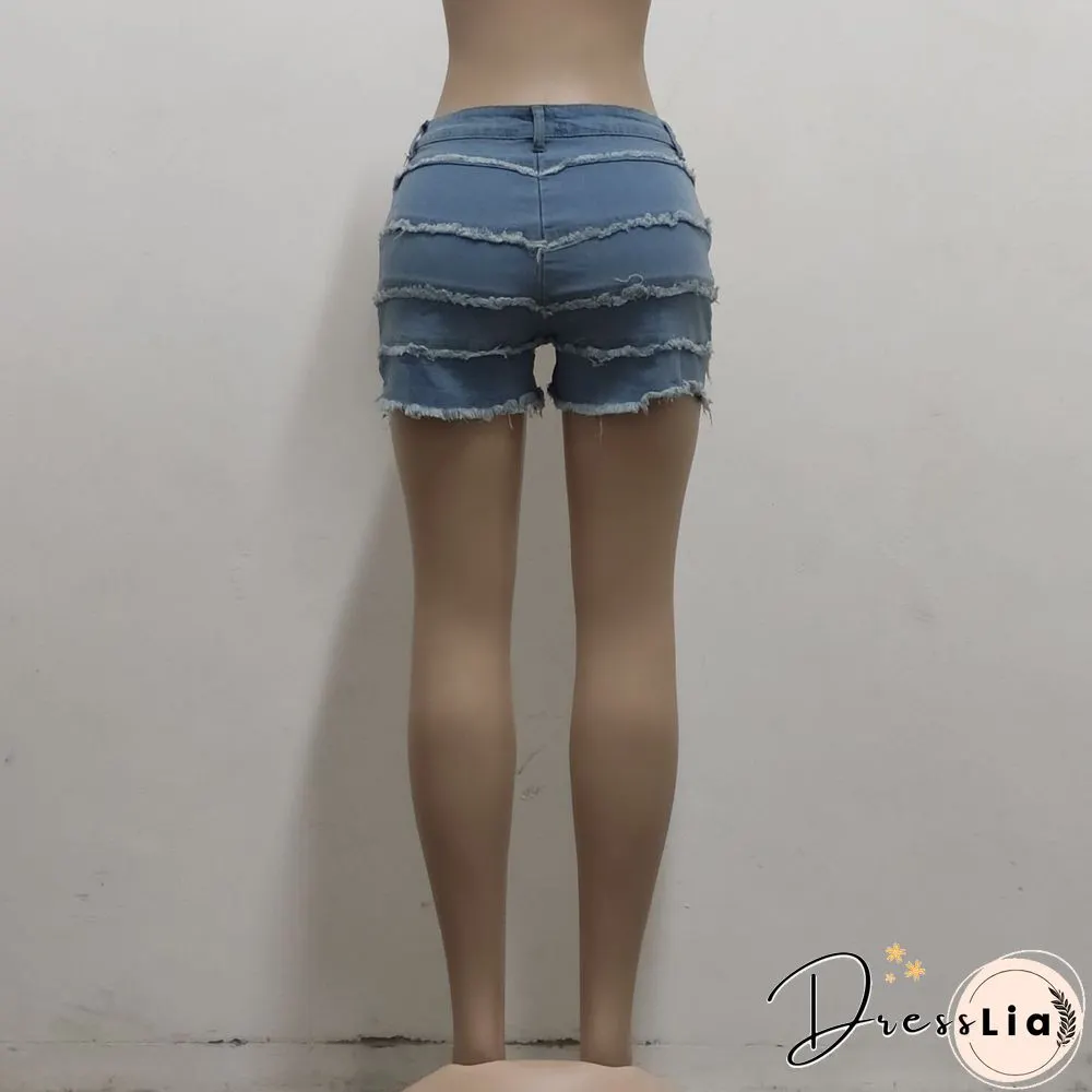 Summer Sexy Patchwork Women Ripped High Waist Holes Stretch Streetwear Plus Size Denim