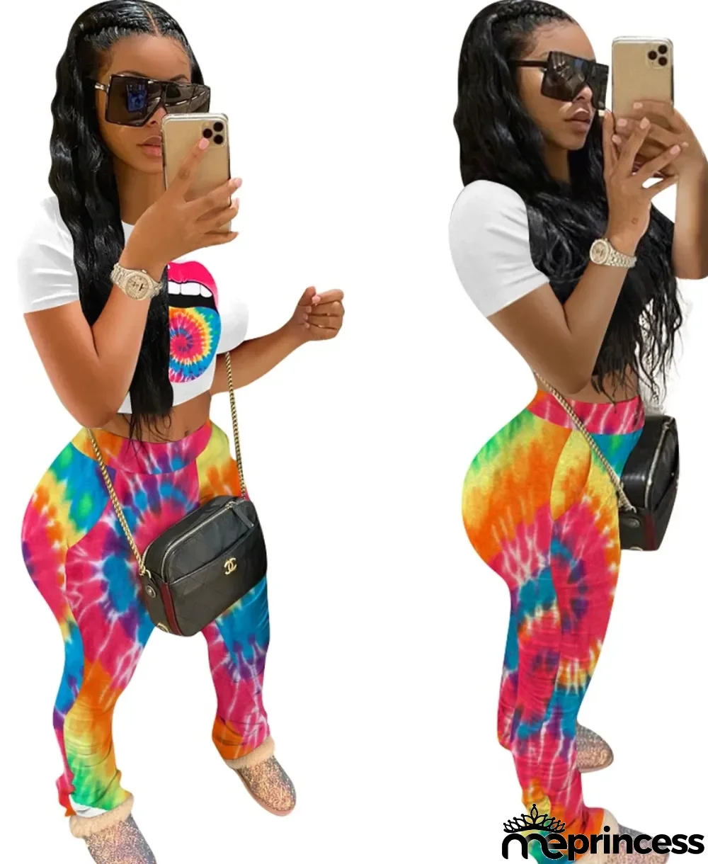 Summer Tie Dye Crop Top and Stacked Pants Set