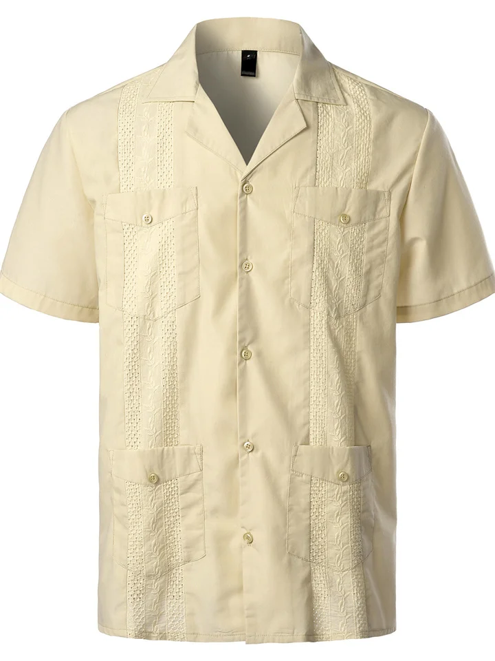 Summer New Men's Short-sleeved Shirt Casual Solid Color Shirt