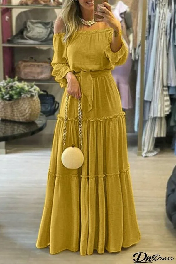 Lace-up Ruffled Boho Sexy Off-the-shoulder Maxi Dress