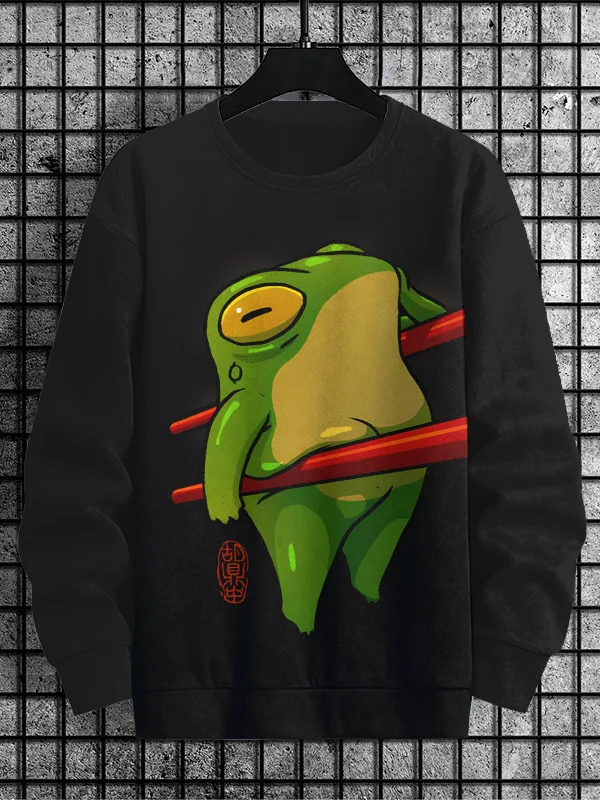 Men's Japanese Frog Funny Art Print Casual Sweatshirt