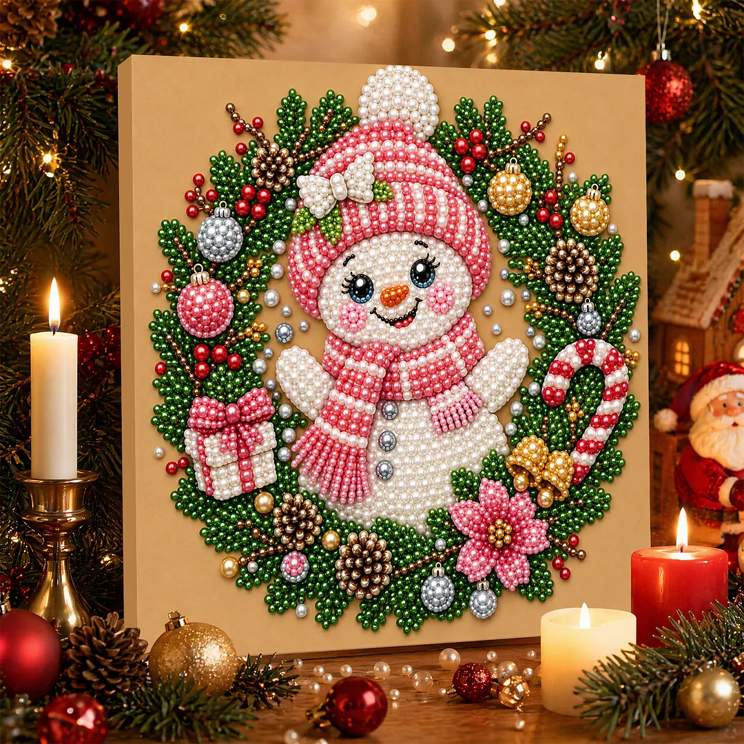 Framed Pearl Painting Kit Christmas Snowman 7.87x7.87in