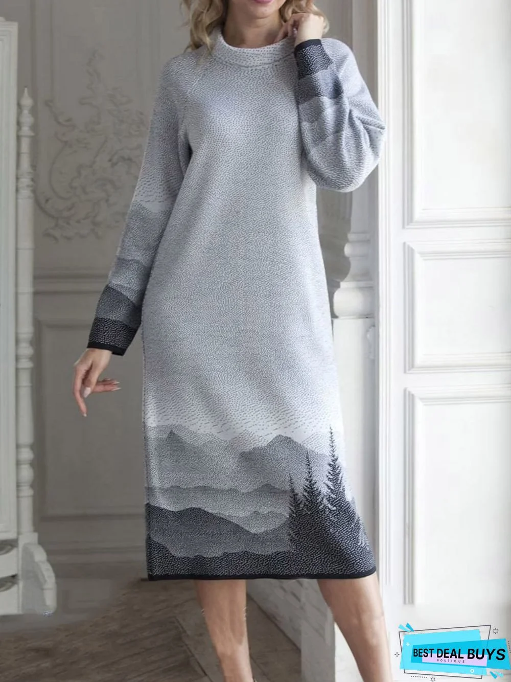 Casual Landscape painting Knitting Dress