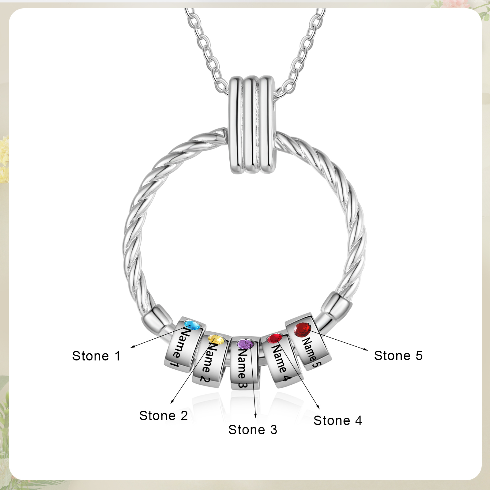 5 Names - Personalised Circle Pendant Necklace Custom Birthstones & Names Necklace Birthday Gift for Her-Jessemade AU