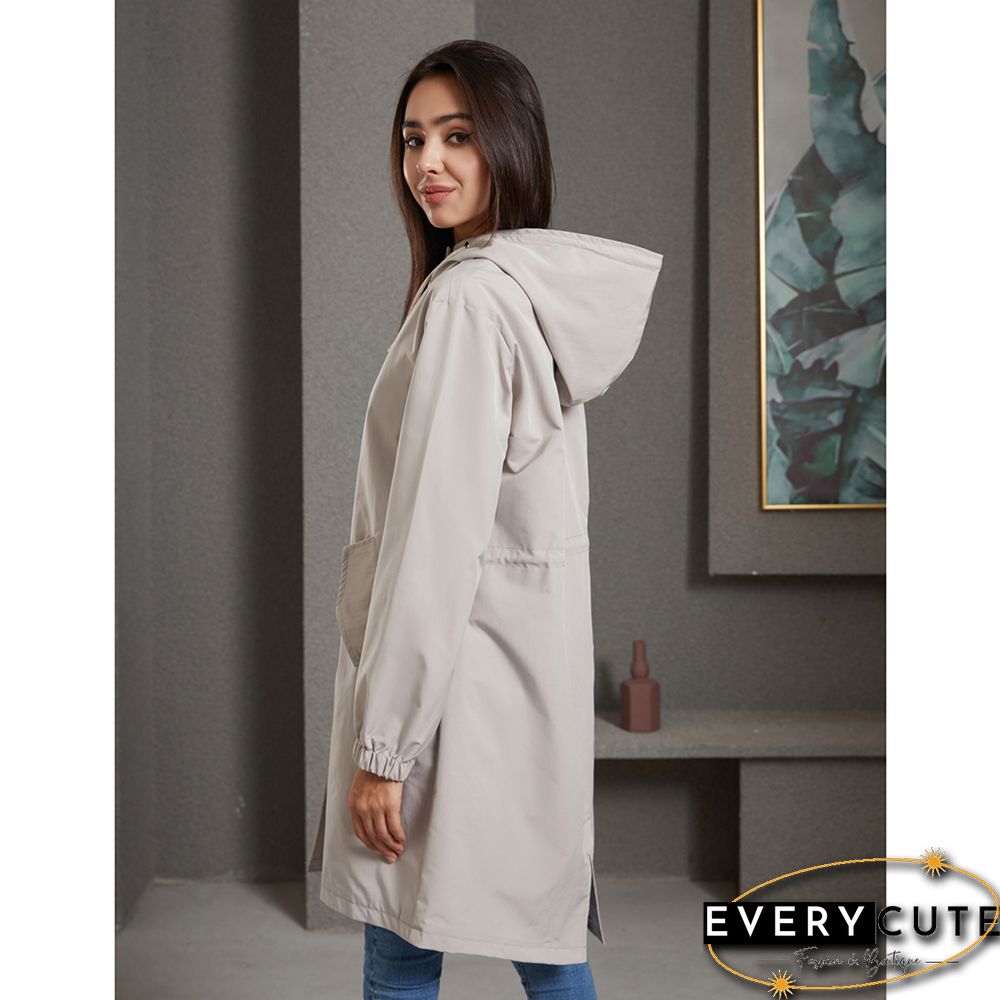 Light Gray Weatherproof Hooded Outdoor Rainproof Coat