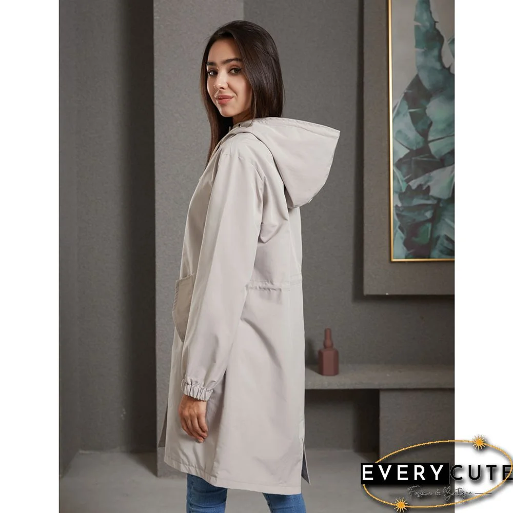 Light Gray Weatherproof Hooded Outdoor Rainproof Coat