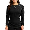 Women's Vintage Black Waffle Knit Crewneck Long Sleeve Sweatshirt by Inlyline