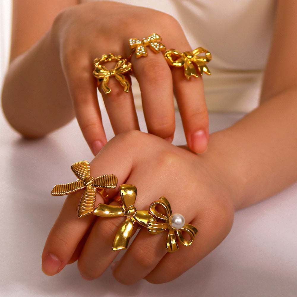 Unisex IG Style Circle Bowknot Bowknot Stainless Steel Electroplating Rings