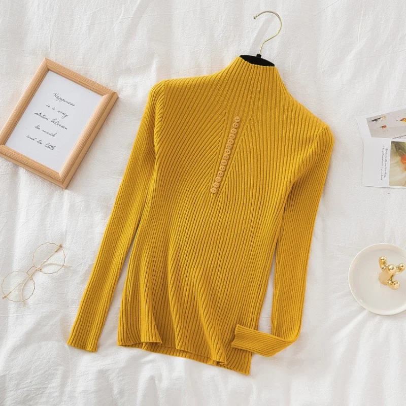 Uveng Uveng Collar Sweater Bottomed Women's Long-Sleeved Top 2024 Autumn And Winter New Button Tight Knitted Shirt