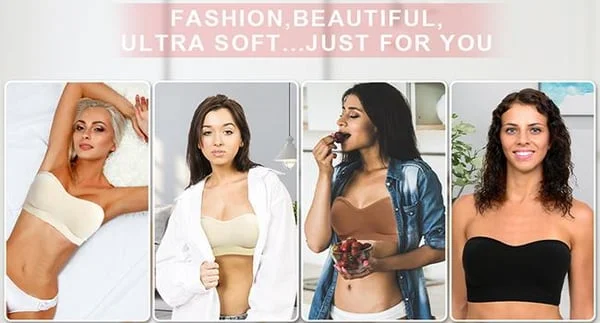 Strapless Bras for Women, Non-Slip Silicone Padded Bandeau Bra