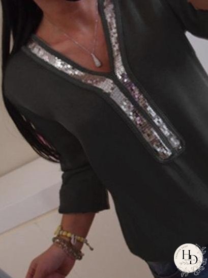 Versatile Sequin-Detailed Long Sleeve Top