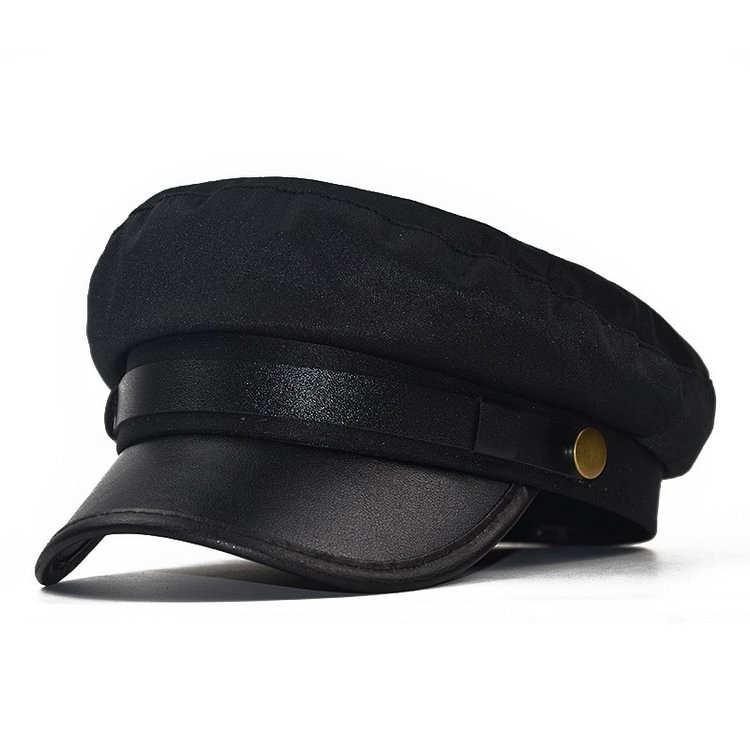 Casual Versatile PU Leather Cotton Buckle Flat Top Hats