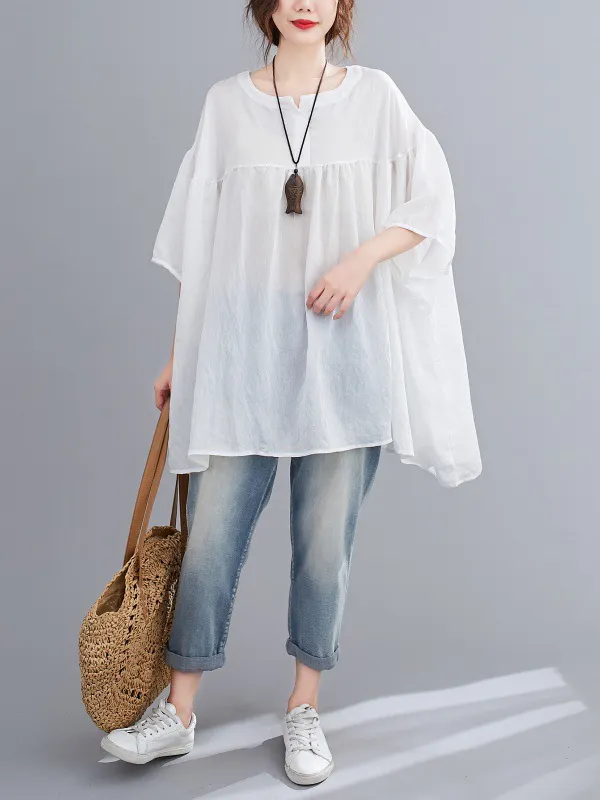Pleated Blouse With Sheering Sleeves