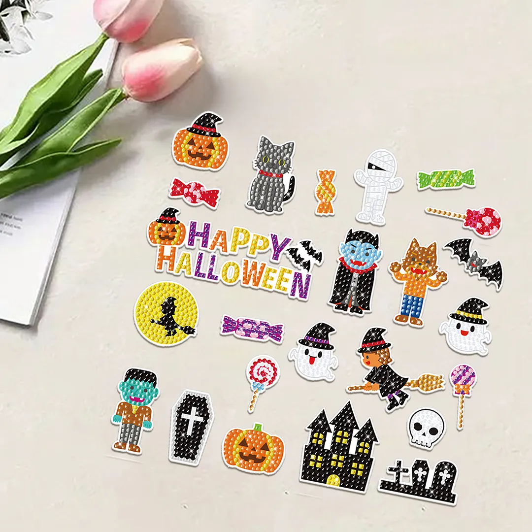 DIY Diamond Painting Sticker Diamond Art Stickers Arts and Crafts Decorative Diamond Stickers for Birthday Party Halloween Christmas Gifts (Halloween party)