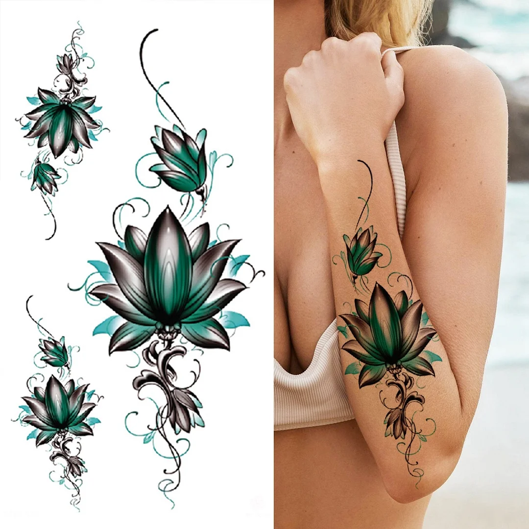 Realistic Fake Peony Temporary Tattoos For Women Girl Black Rose Elephant Flower Tattoo Sticker Tiger Anemone Tatoos Half Sleeve 1118 712