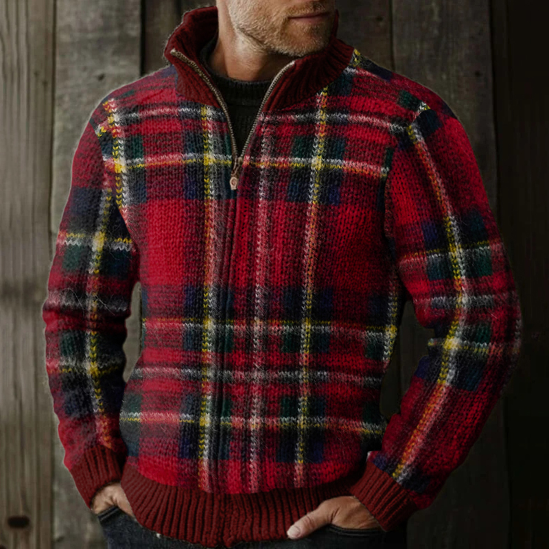 Comstylish Men's Brand Classic Scottish Check Jacquard Sweater