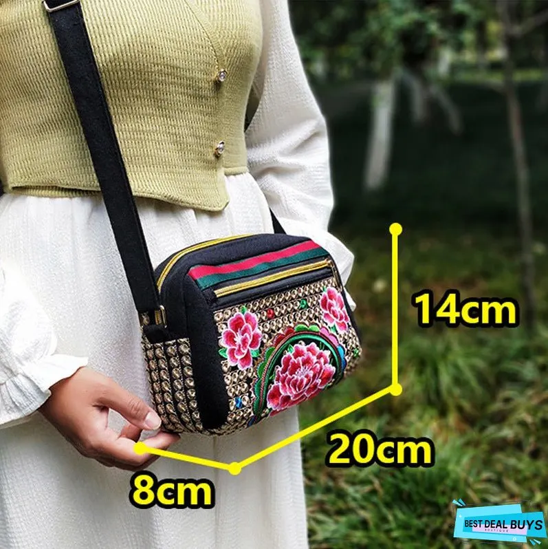 New Ethnic Style Embroidered Canvas Bag, Versatile Embroidered Bag Women's Shoulder Oblique Span Bag