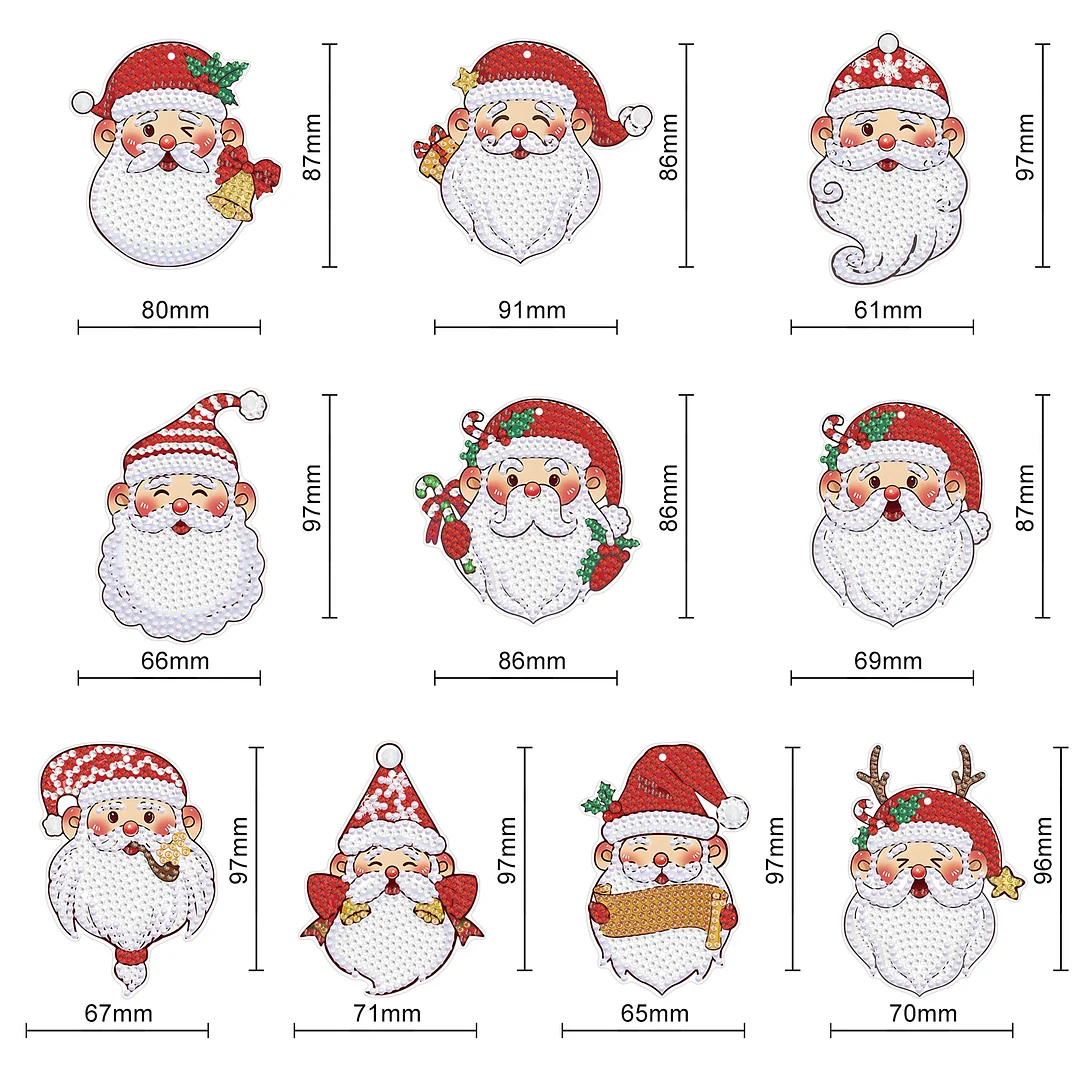10pcs Christmas Diamond Painting Ornament Santa Calus(Single-sided Shaped Diamond)