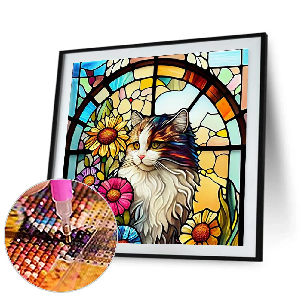 Diamond Painting - Full Round Drill - Stained Glass Cat(Canvas|30*30cm)